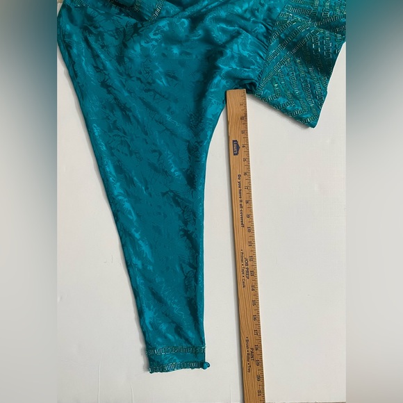 Michelle Stuart silk blouse glass beaded green silk long dolman sleeve size 8 - Picture 6 of 16